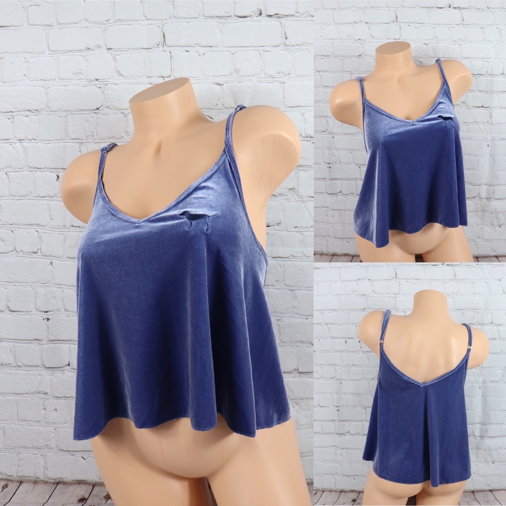 VS PINK Logo Sleeveless draped velvet Crop Top